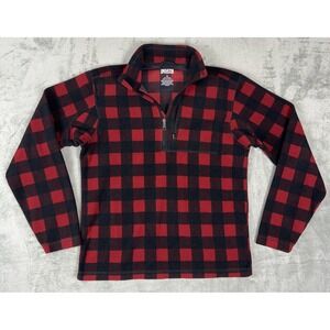 Duluth Trading Co Sweater Men's M Red Buffalo Plaid 1/4 Zip Pullover